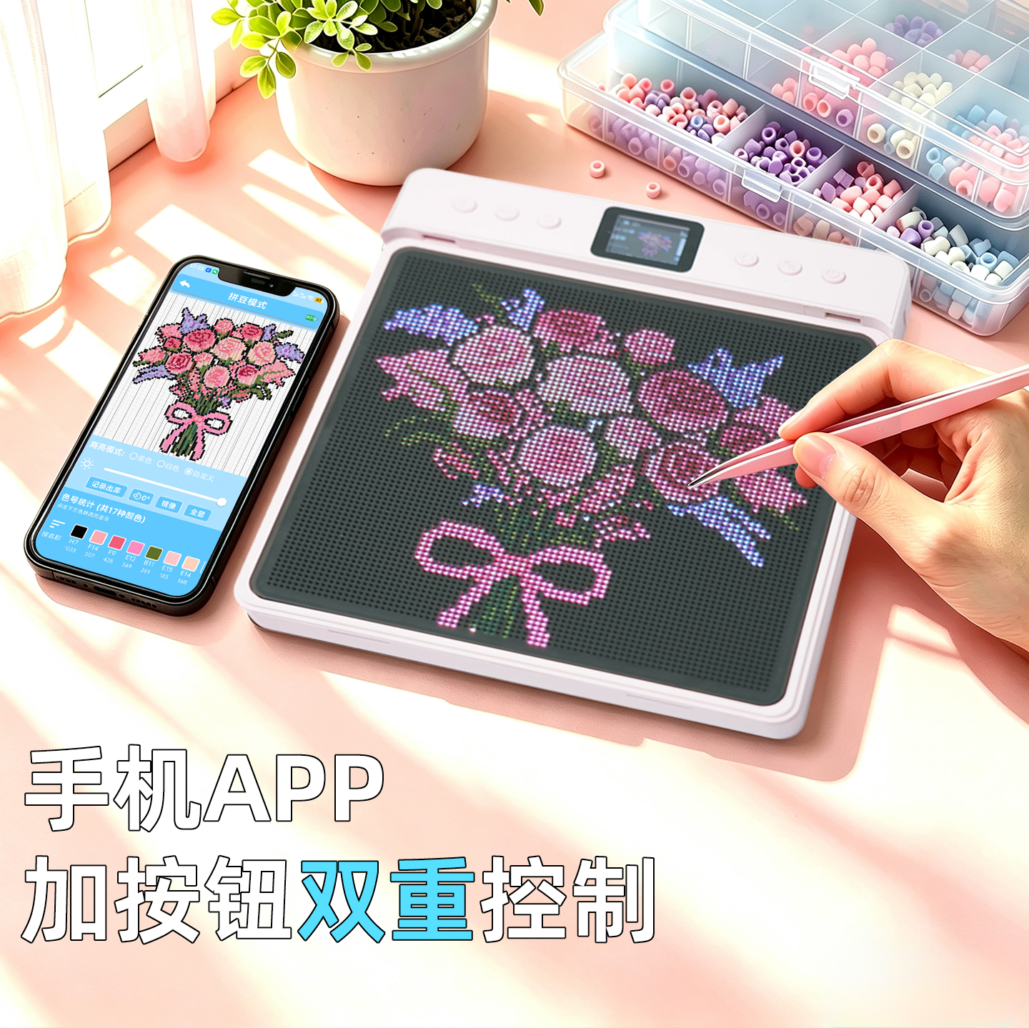 预售三代78×78智能拼豆板 LED灯光指引APP控制 大尺寸专业级像素画DIY手工拼图 源头工厂批发（images 3）